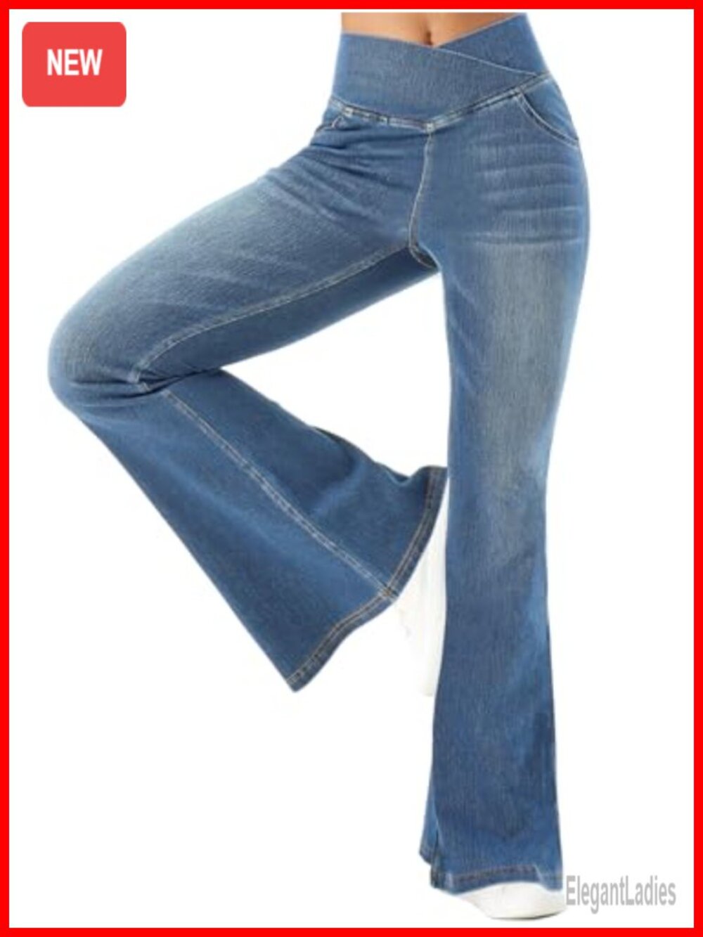 MONCCIZA Women's Stretchy Bell Bottom Flare Jeans Pull On Pants with Pockets